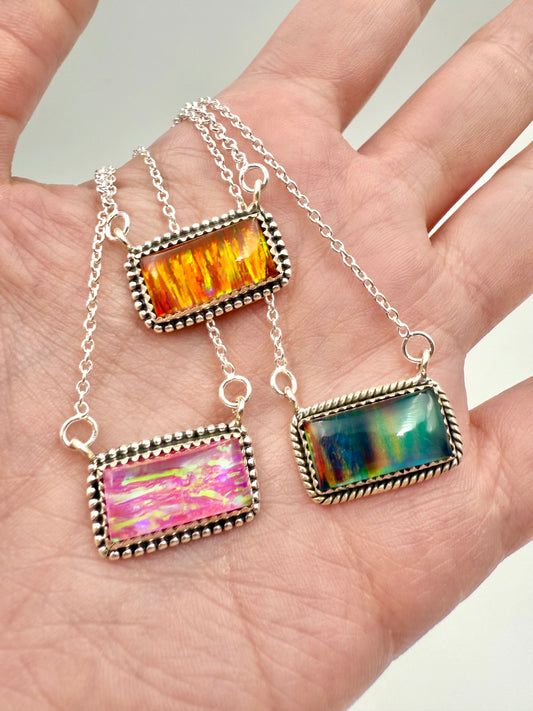 Aurora Opal Sterling Silver Bar Necklaces