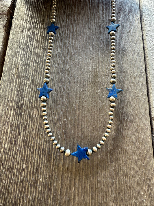 Blue Lapis Star Desert Pearl Sterling Silver Necklace