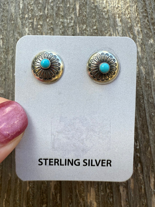 Navajo Concho Style Turquoise Sterling Silver Stud Earrings