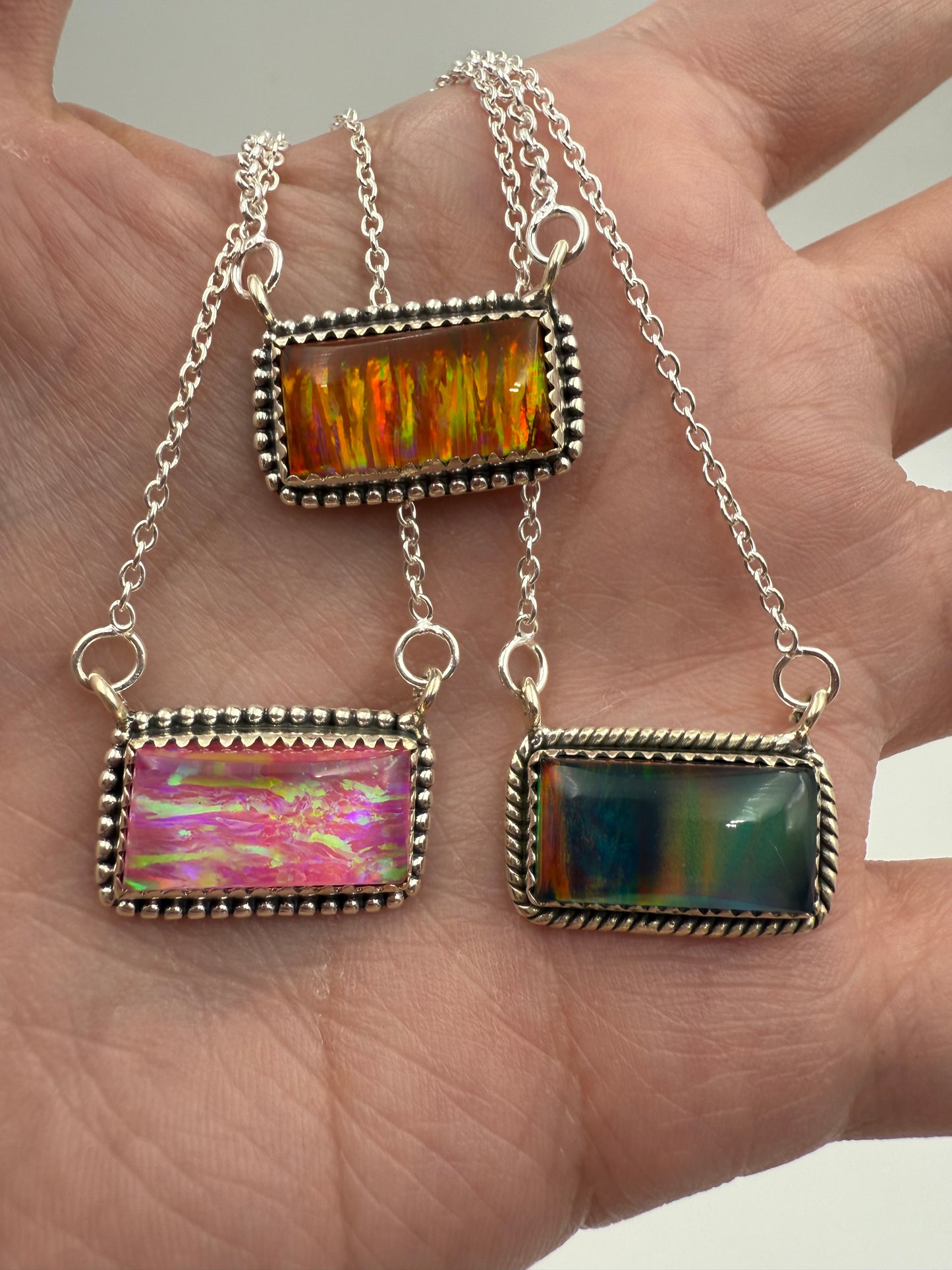 Aurora Opal Sterling Silver Bar Necklaces