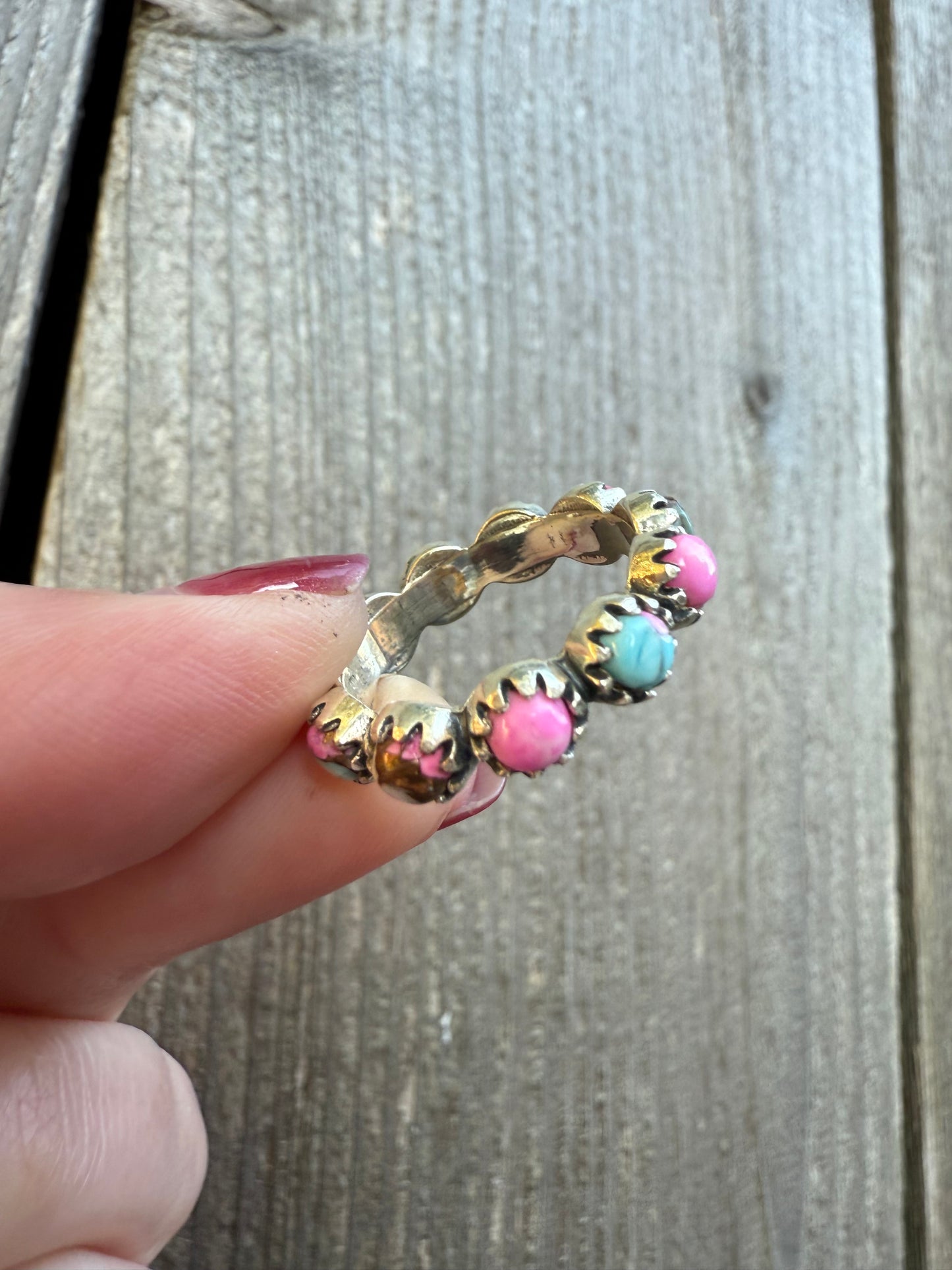 Cotton Candy Turquoise Infinity Sterling Silver Ring