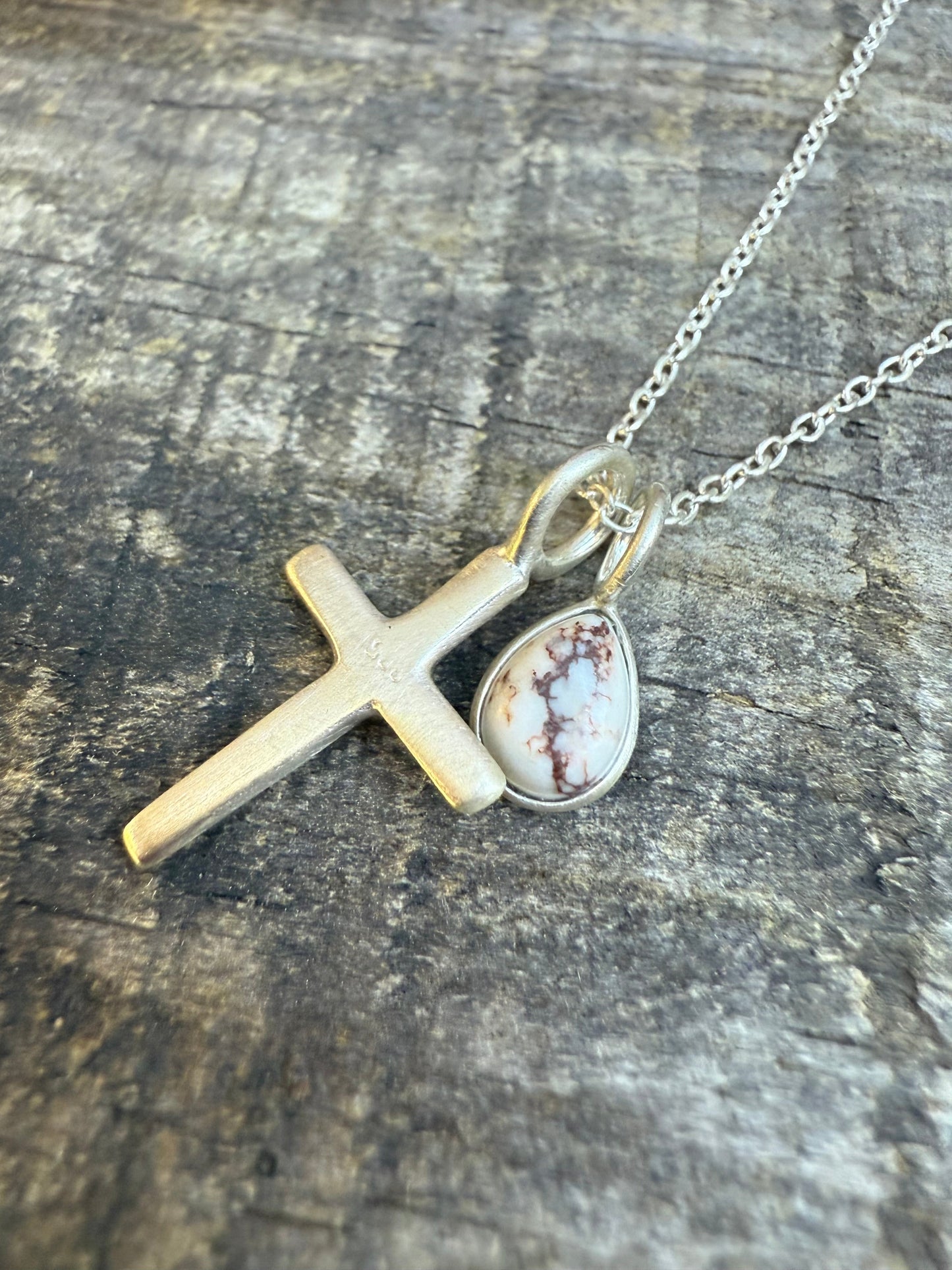 Cross Charm Sterling Silver and Gemstone Necklace