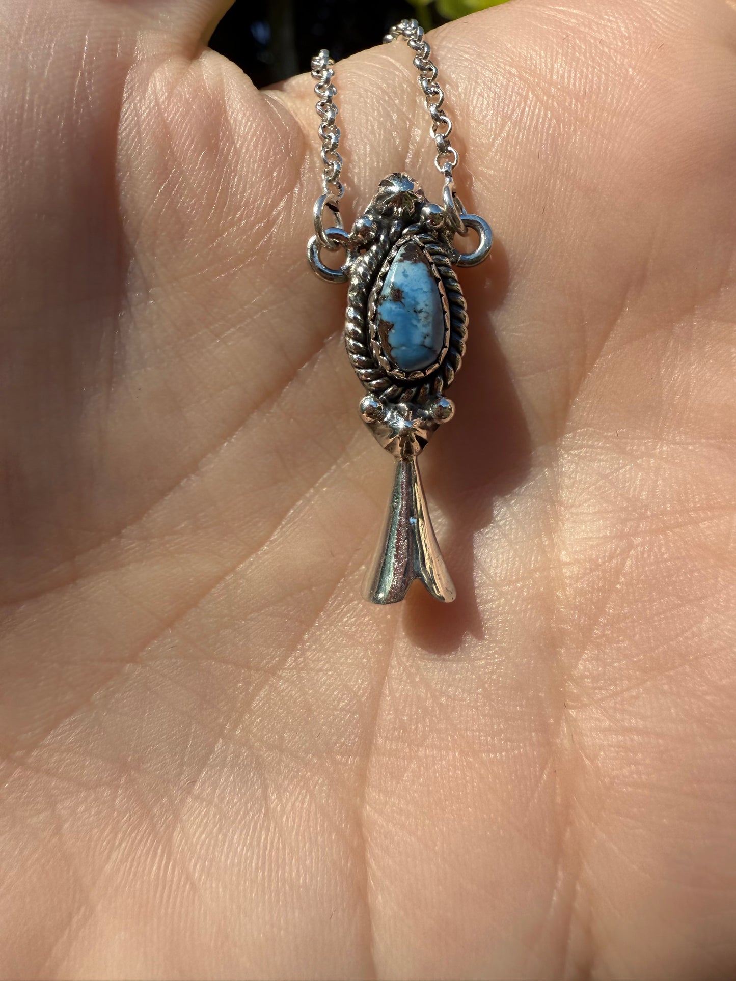 Golden Hill Squash Blossom Horn Sterling Silver Necklace