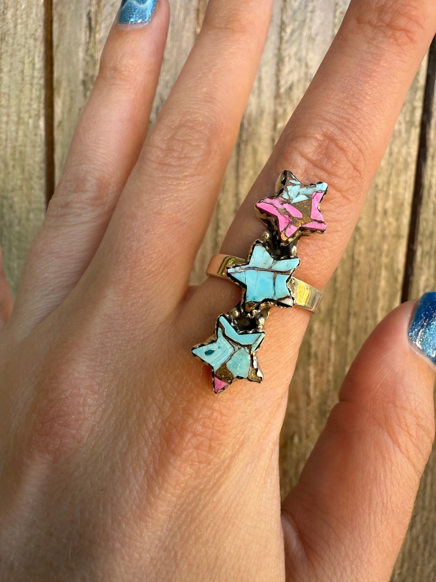 Cotton Candy Star Statement Crawler Sterling Silver Adjustable Ring