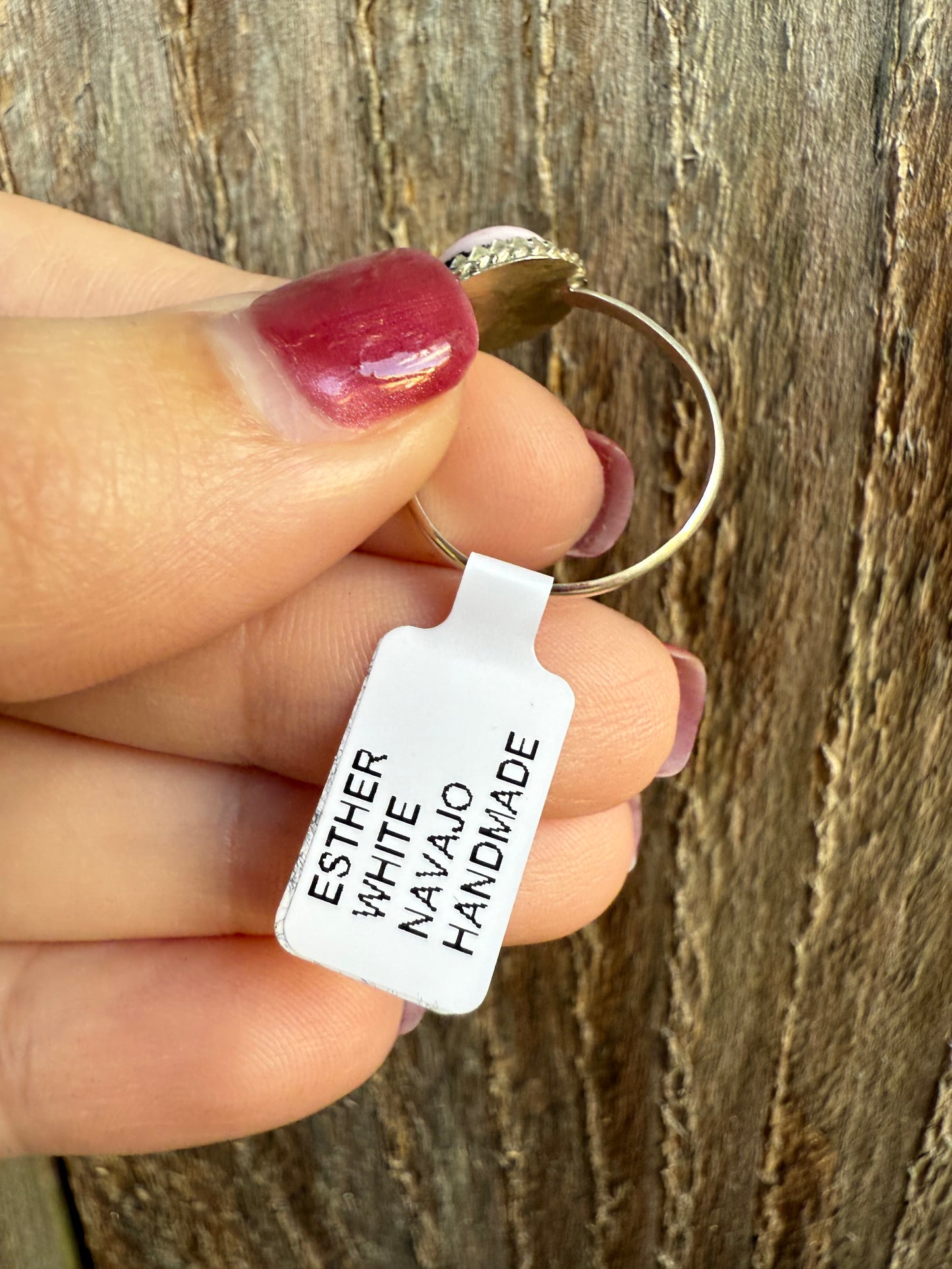 Navajo Pink Conch Esther White Sterling Silver Ring -Size 7.5