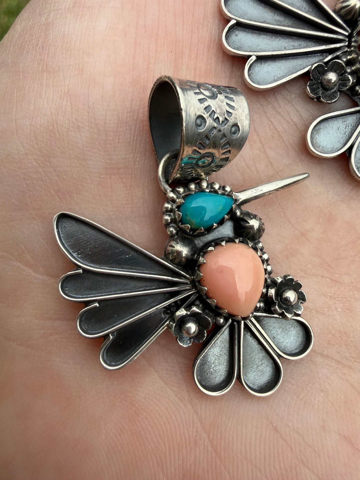 Multi Stone Hummingbird Sterling Silver Pendant