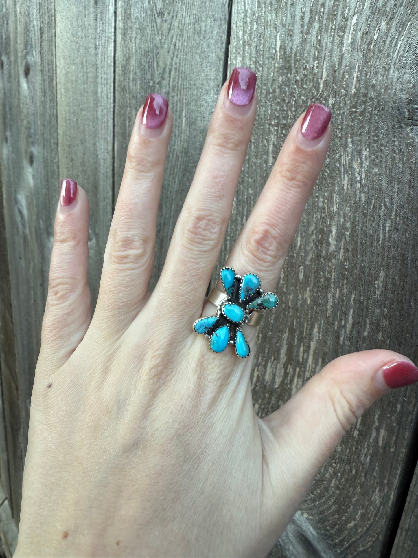 Turquoise Cluster Sterling Silver 925 Adjustable Ring