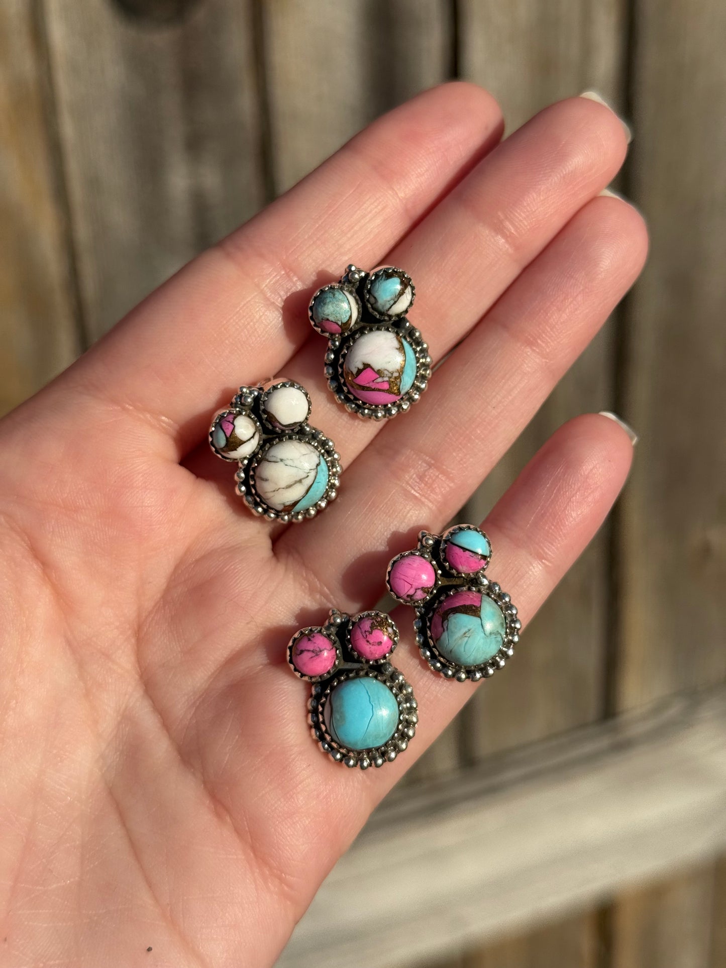 Cotton Candy Turquoise Mickey Mouse Sterling Silver 925 Earrings