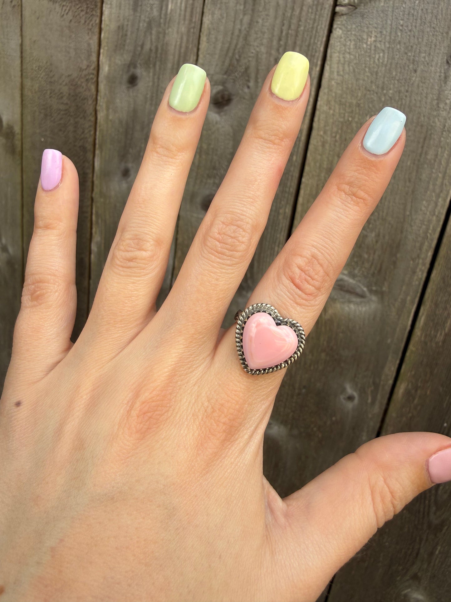 Pink Conch Heart Sterling Silver Ring - Size 7