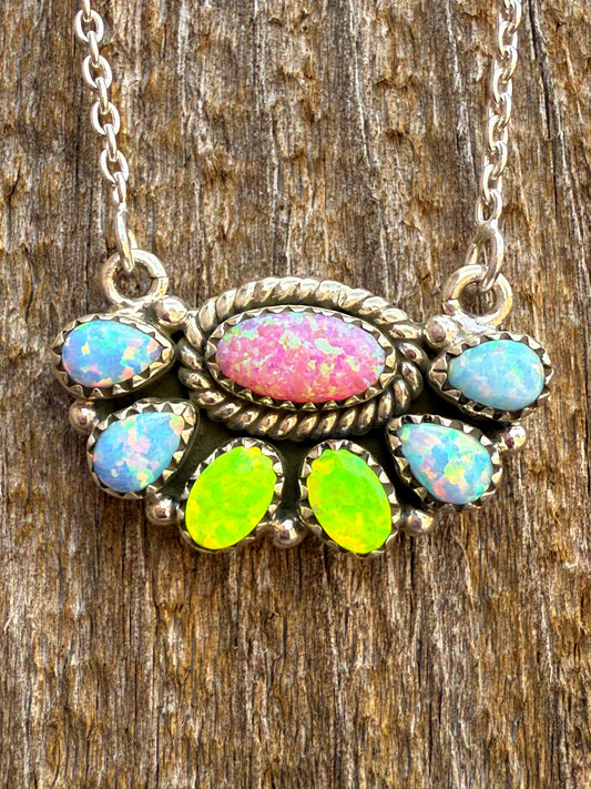 Fire Opal Half Flower Elegant Sterling Silver 925 Necklace