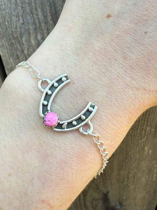 Cotton Candy Turquoise Horseshoe Adjustable Sterling Silver Bracelet