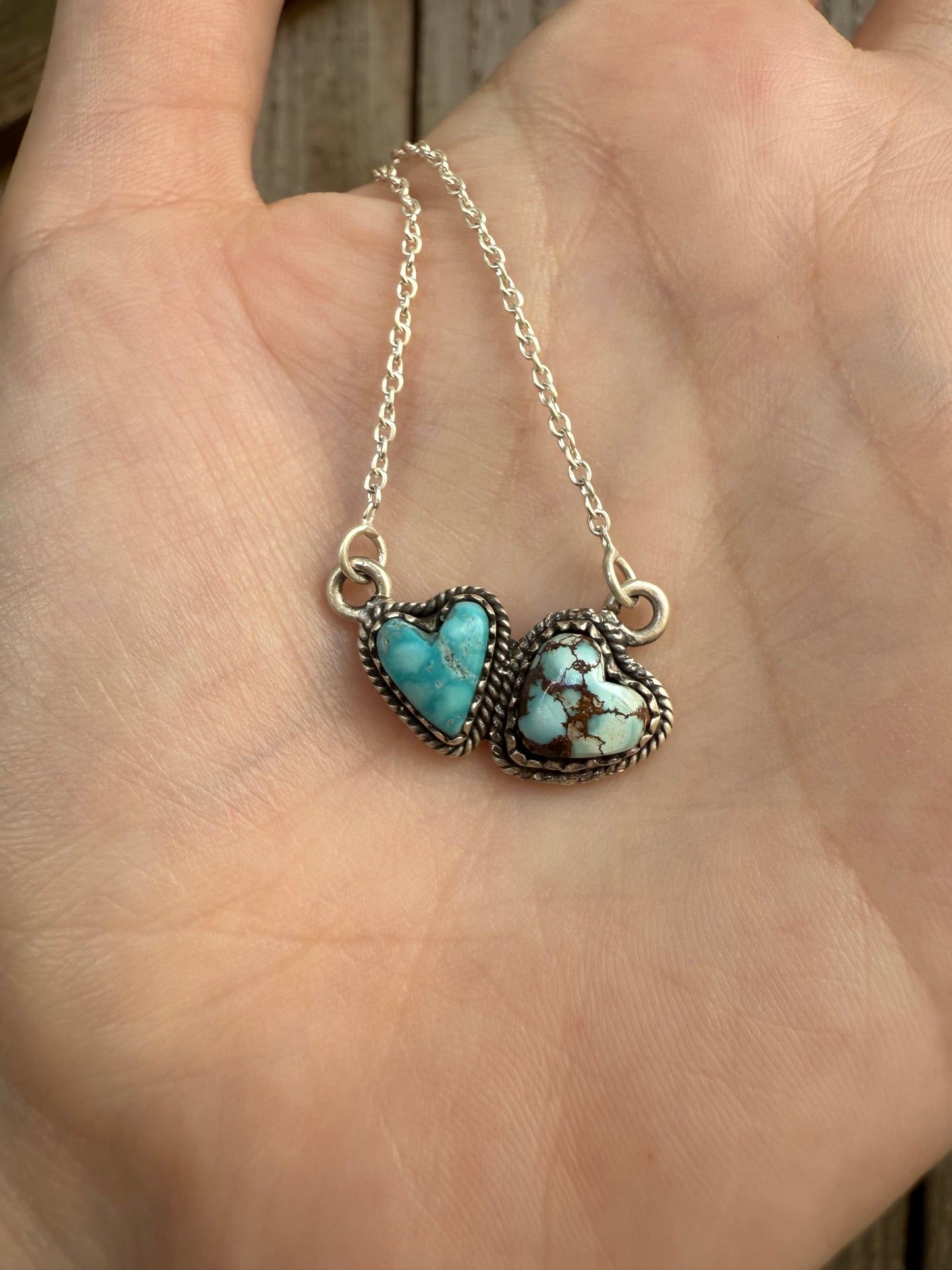 Whitewater and Golden Hills Doubke Heart Sterling Silver Necklace