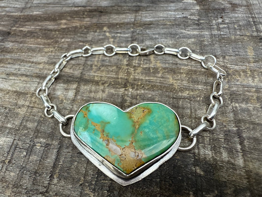 Hardy Pit Kingman Turquoise Sterling Silver Heart Bracelet By Smokeshow Silver Co