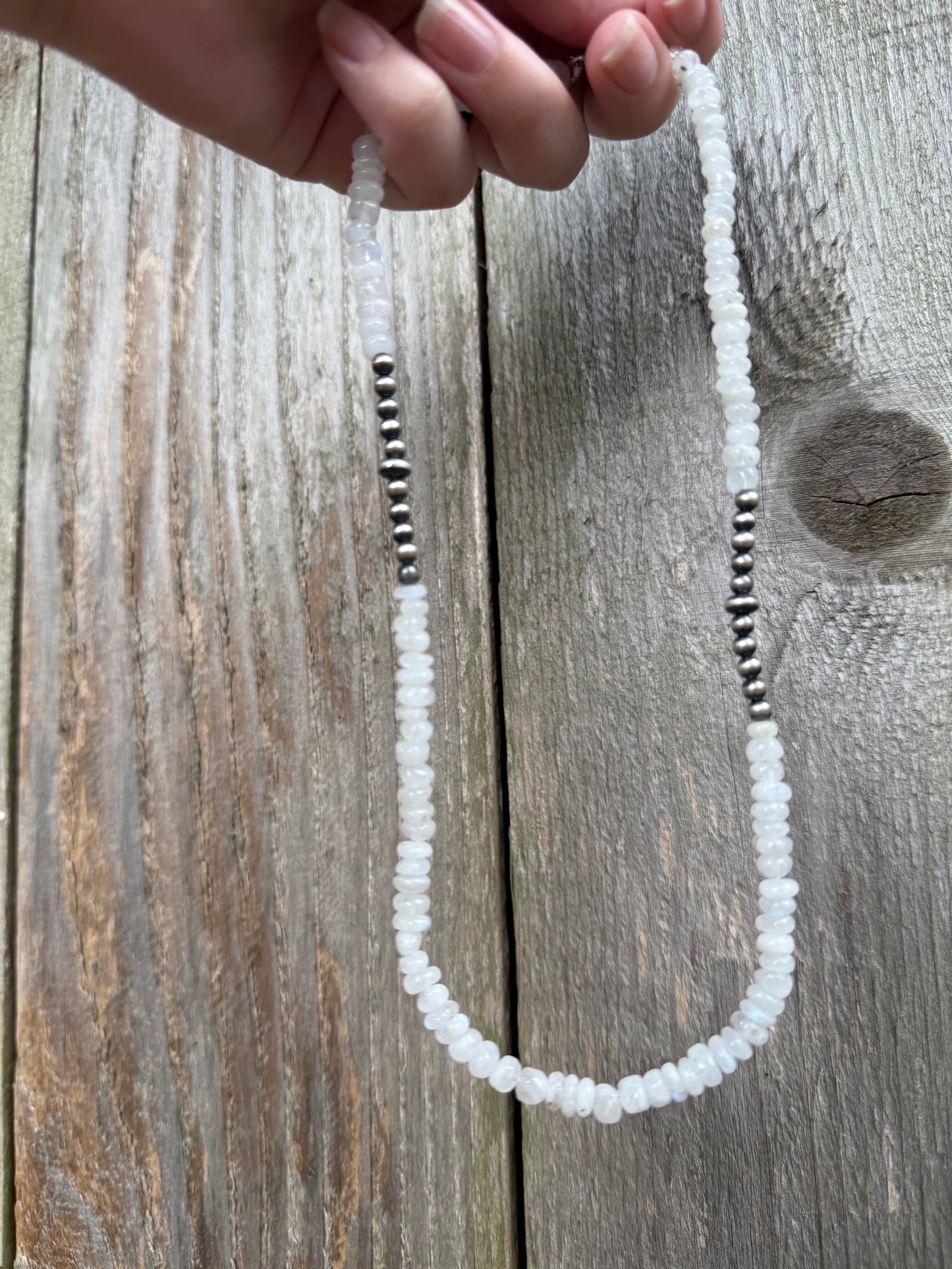 Rainbow Moonstone and Desert Pearls Sterling Silver 18-20 Inch Necklace