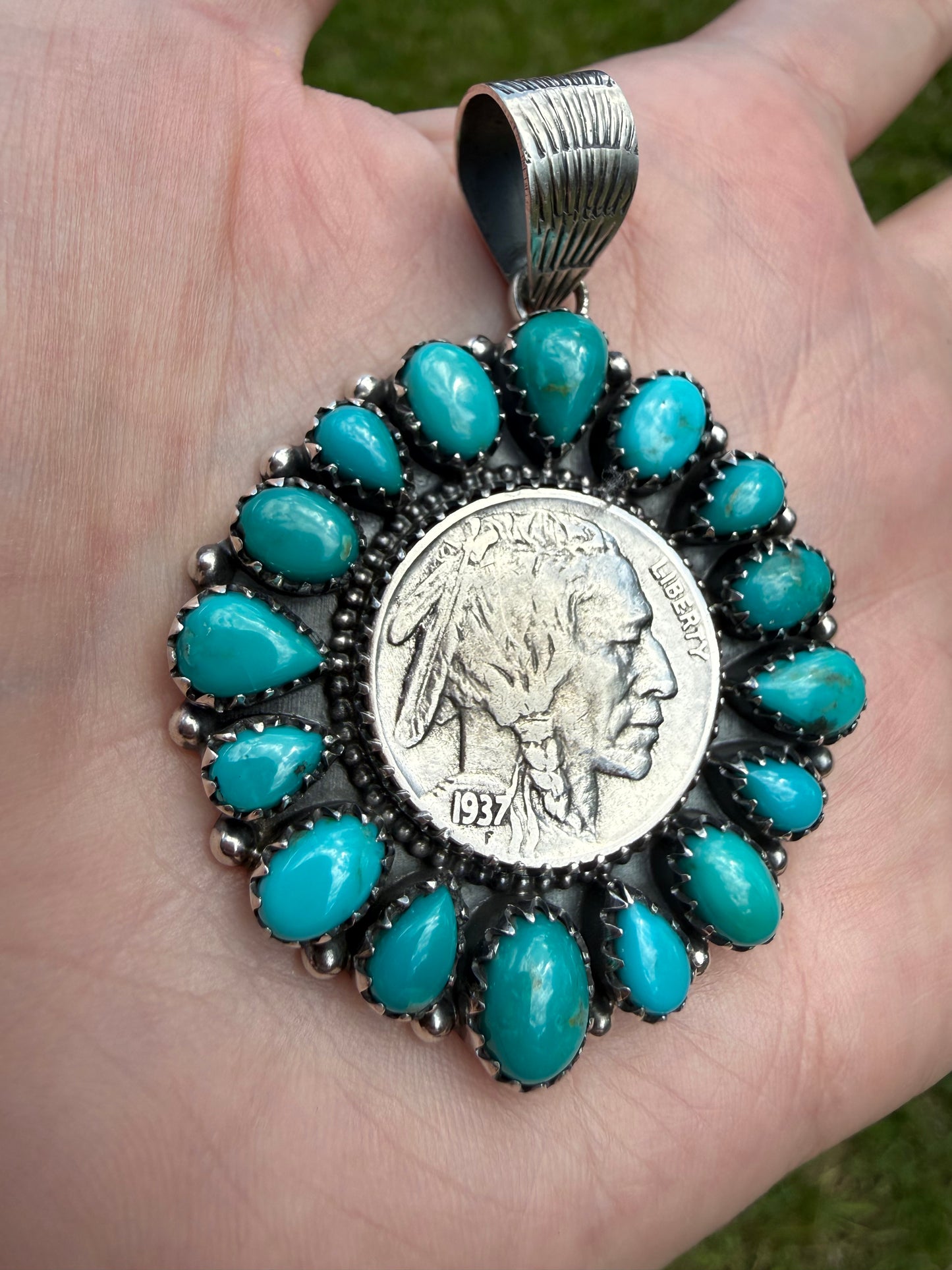 Kingman or Pink Conch Full Flower Coin Sterling Silver Pendant