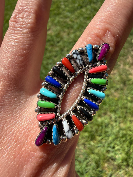 Navajo Multi Stone Cluster Sterling Silver Ring