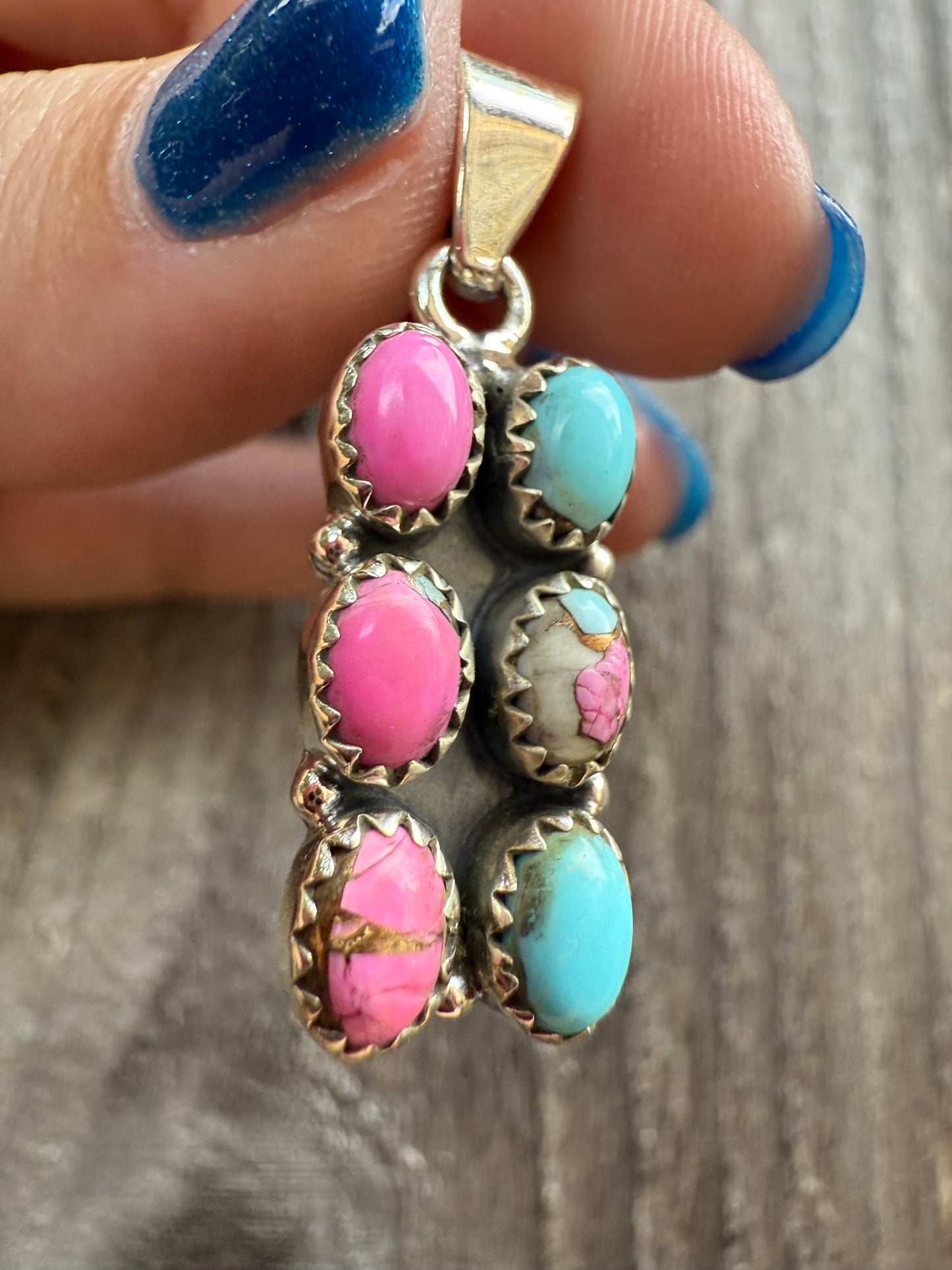 Cotton Candy Double Stack Bar Sterling Silver Pendant Necklace