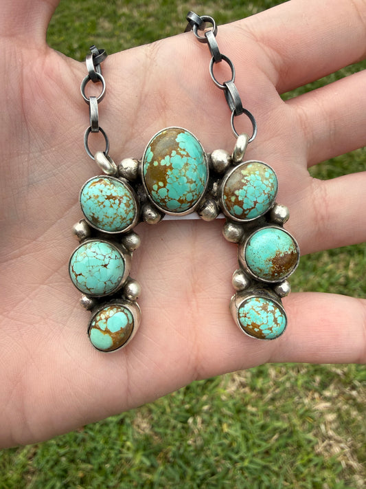 Navajo Mine 8 Turquoise Naja Sterling Silver Statement Necklace by Augustine Largo