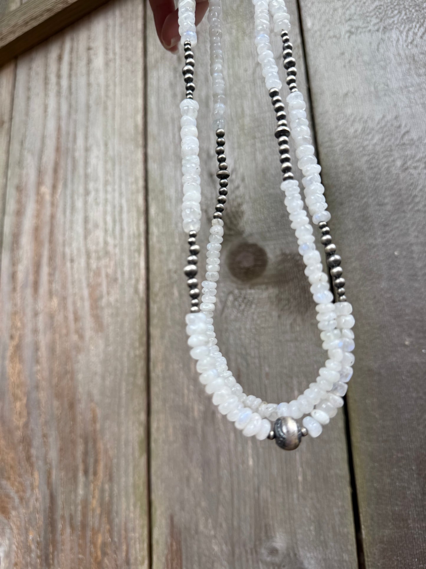 Rainbow Moonstone and Desert Pearls Sterling Silver 18-20 Inch Necklace