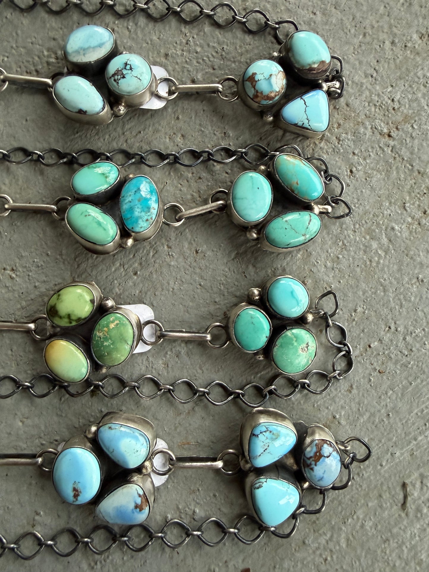 Navajo Turquoise Triple Cluster Choker Sterling Silver Necklace By Scott Skeets