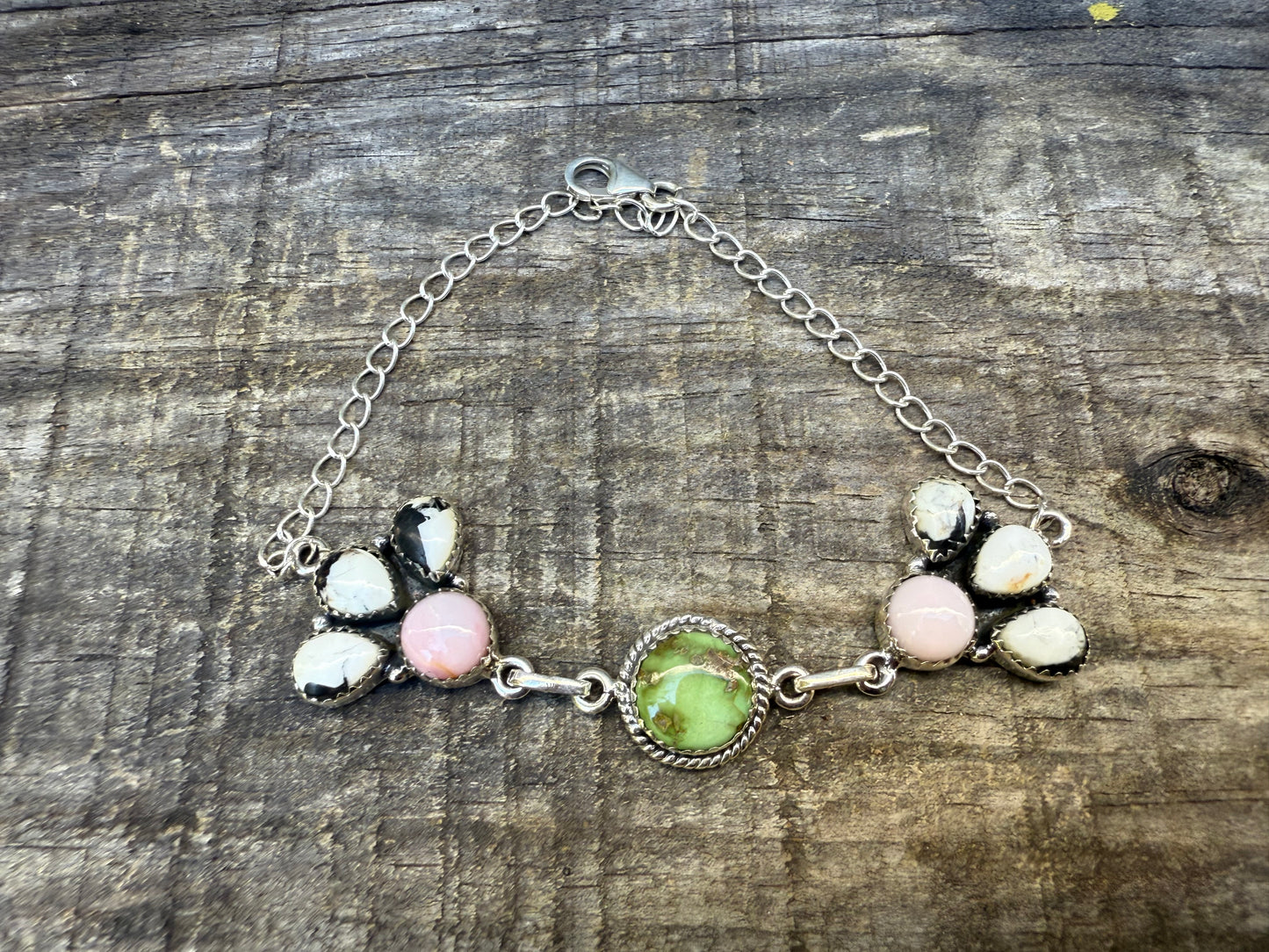 Sonoran Gold, Pink Opal, and White Buffalo Bracelet