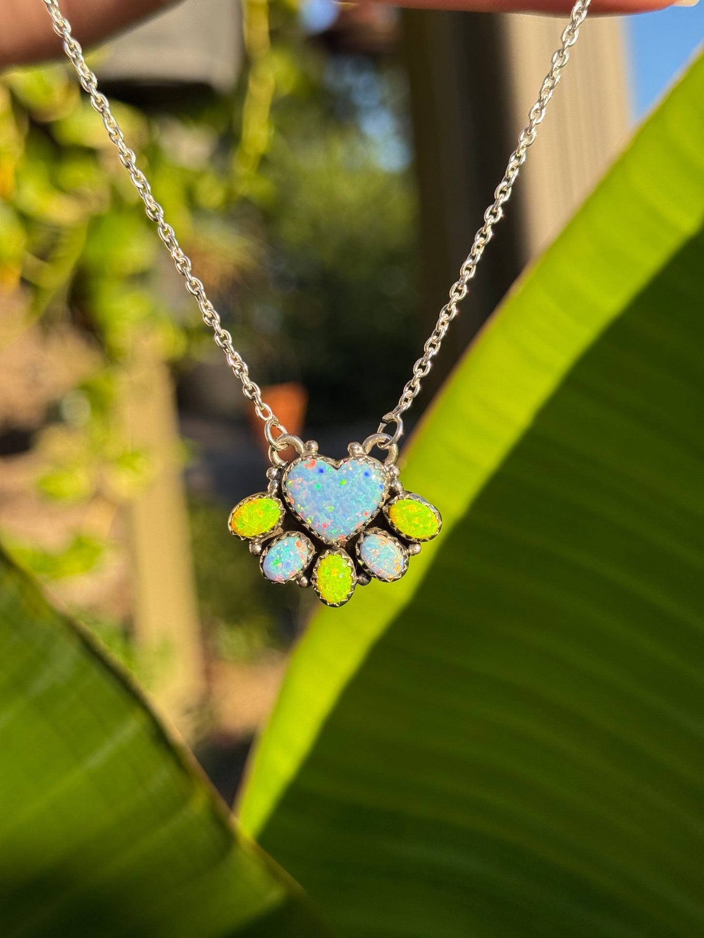 Neon Yellow Balloon Opal Heart Pendant Necklace with 925 Sterling Silver