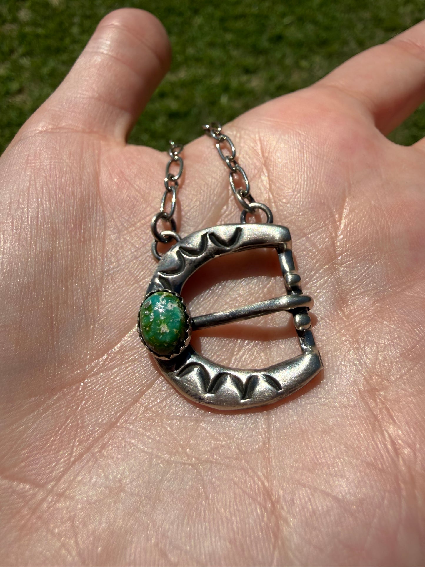 Navajo Sonoran Gold Turquoise Sterling Silver Belt Buckle Necklace