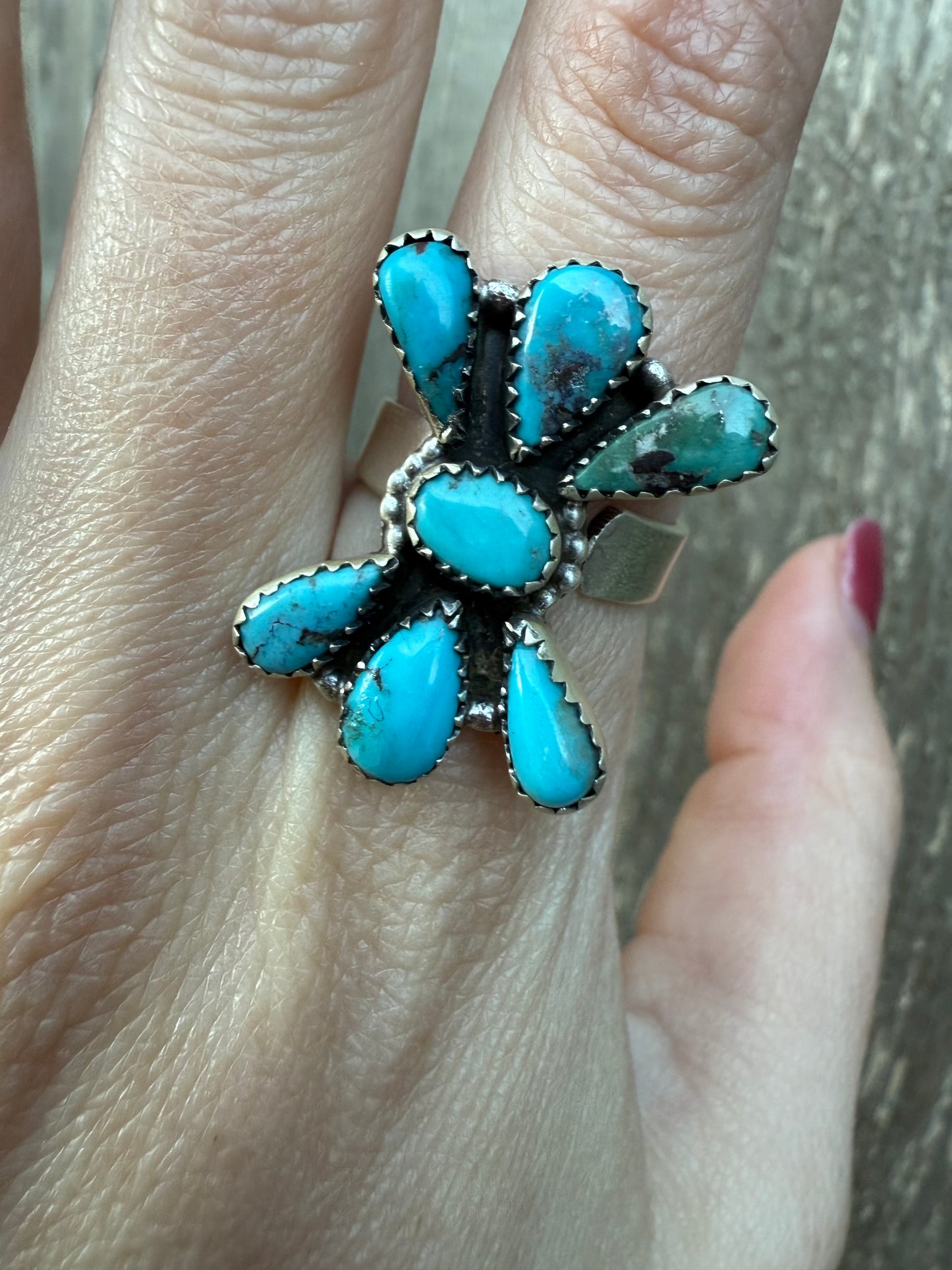 Turquoise Cluster Sterling Silver 925 Adjustable Ring