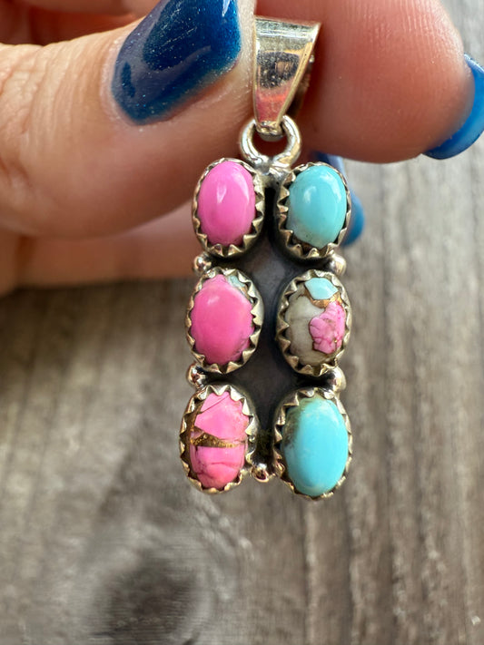 Cotton Candy Double Stack Bar Sterling Silver Pendant Necklace