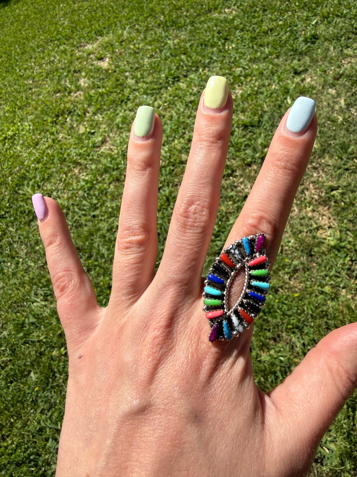 Navajo Multi Stone Cluster Sterling Silver Ring