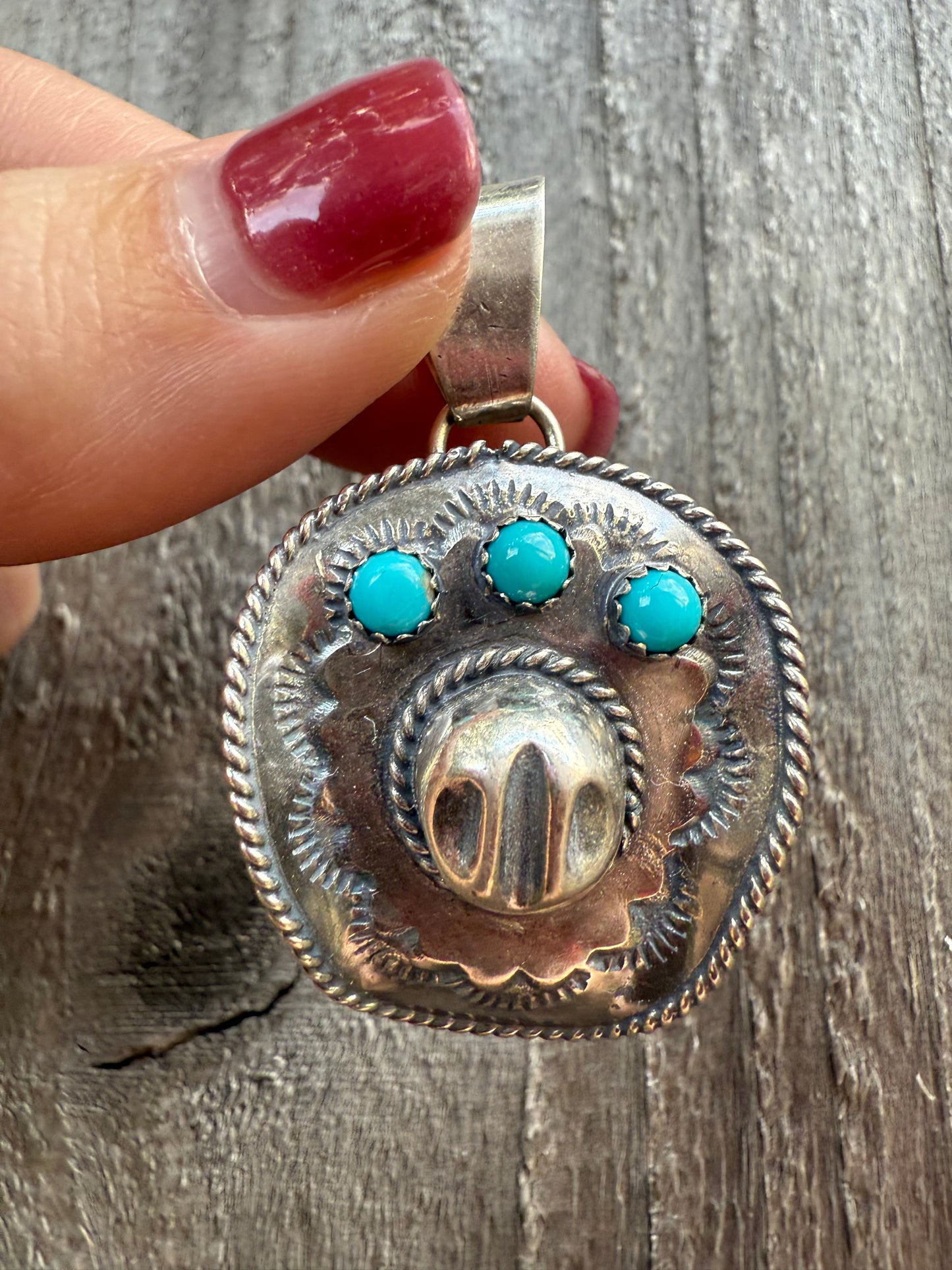 Navajo Turquoise Cowboy Hat By Bobby Platero Sterling Silver Pendant and Ring