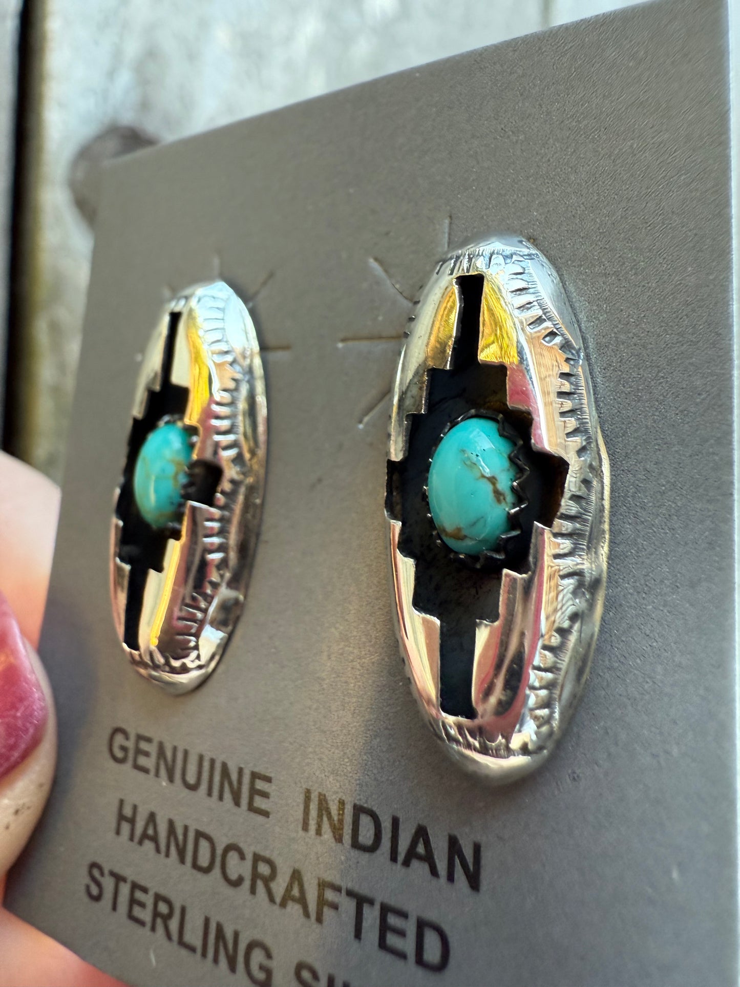Navajo Turquoise Shadow Box Sterling Silver Earrings by Felix Perry
