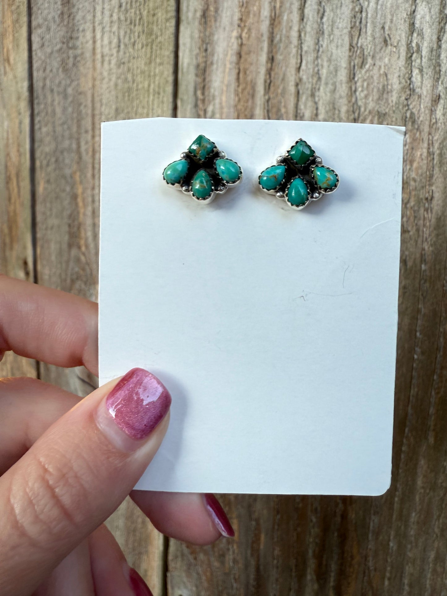 Turquoise Half Flower Cluster Sterling Silver Earrings