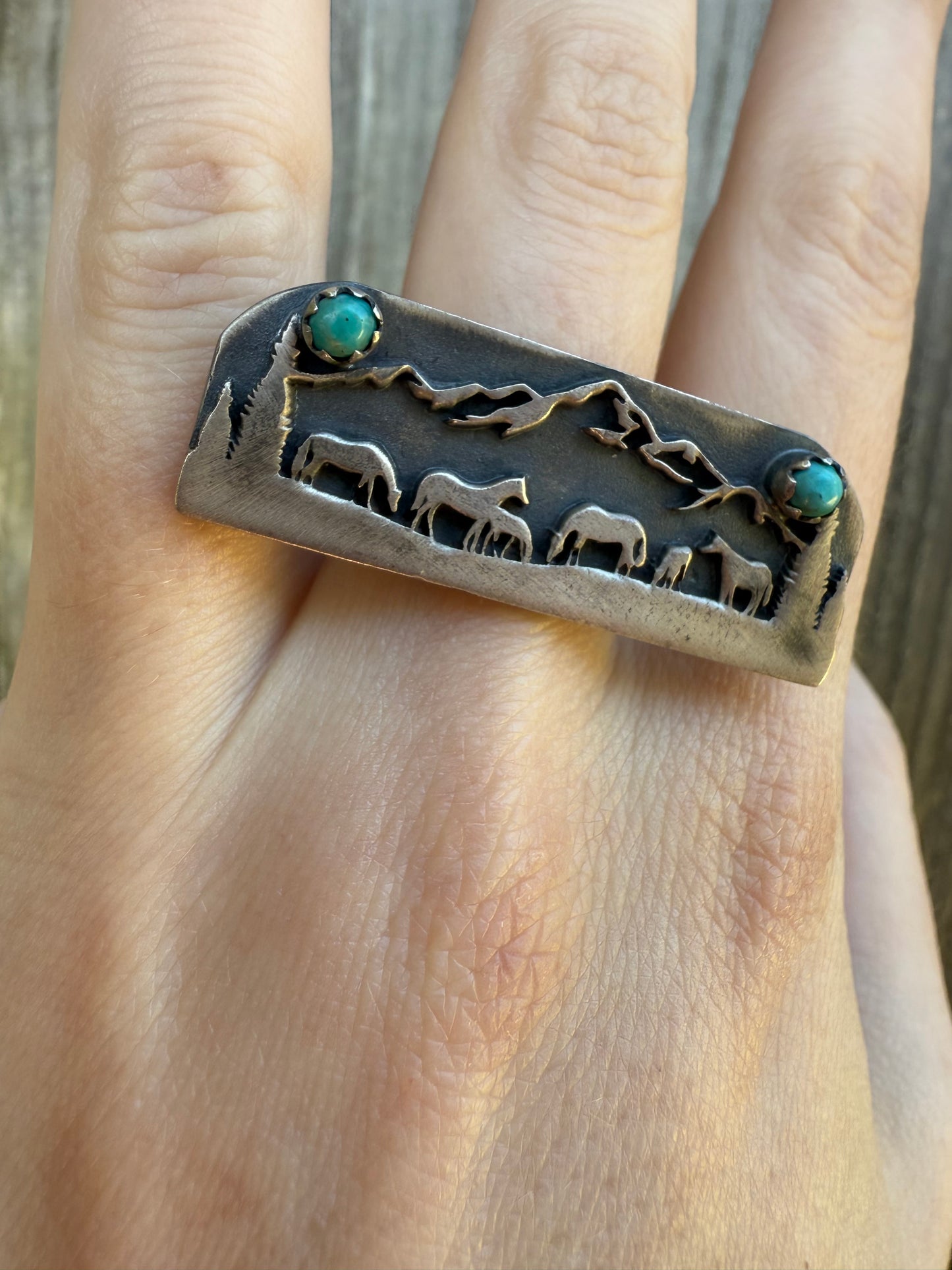 Horse Story Teller Turquoise Adjustable 925 Ring