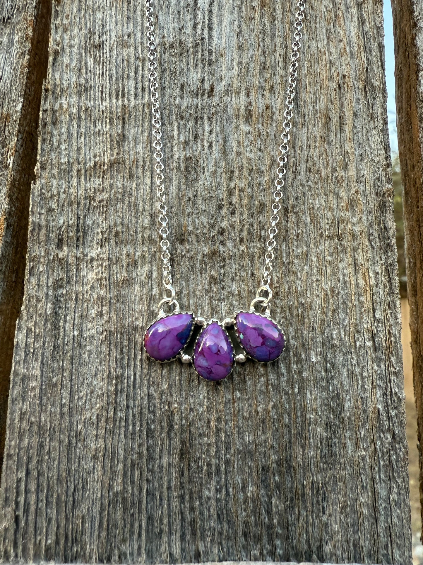 Purple Mojave Gemstone Teardrop Pendant Sterling Silver 925 Sterling Silver Necklace