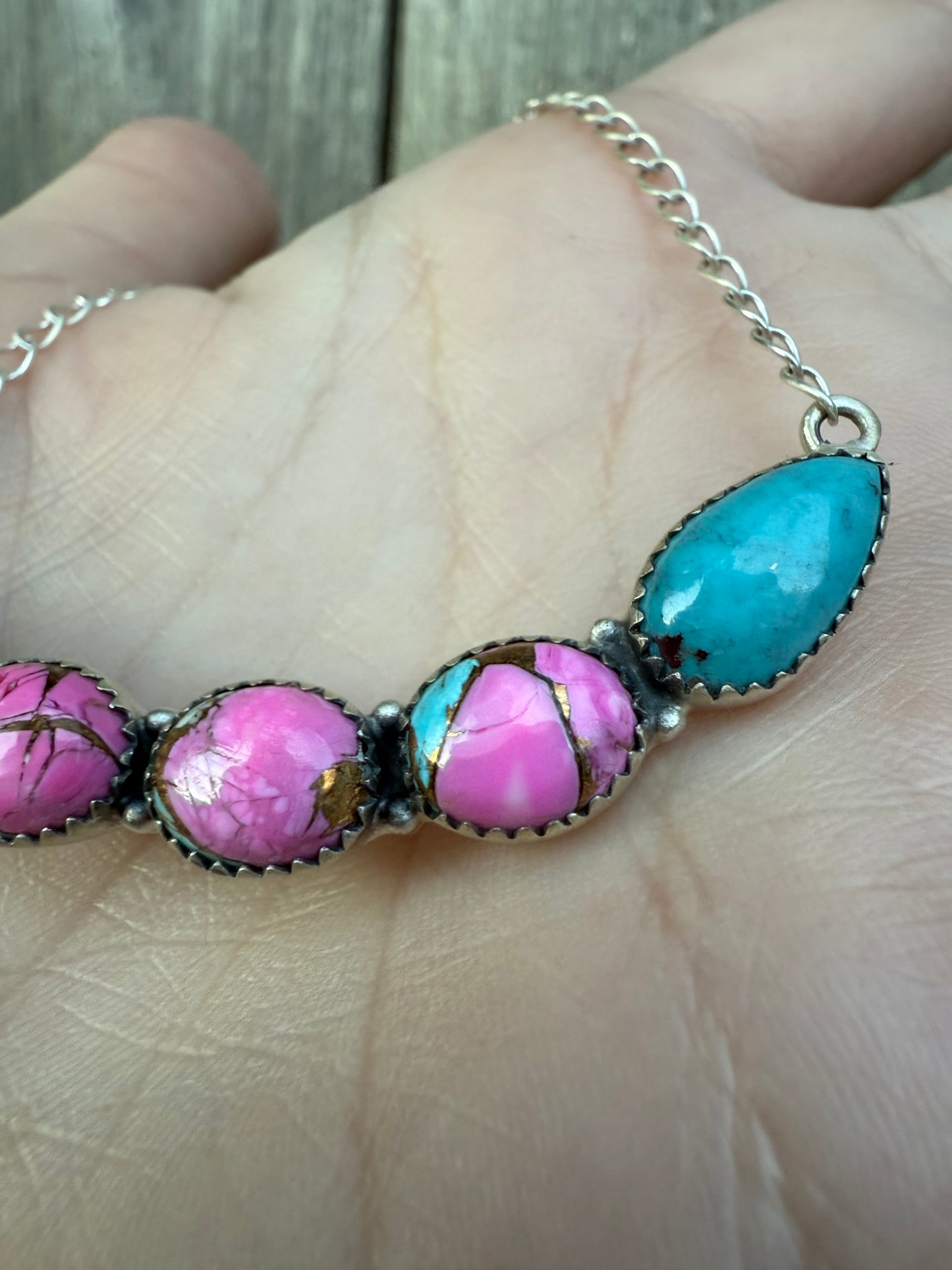 Cotton Candy and Turquoise Statement Big Bar Sterling Silver Necklace