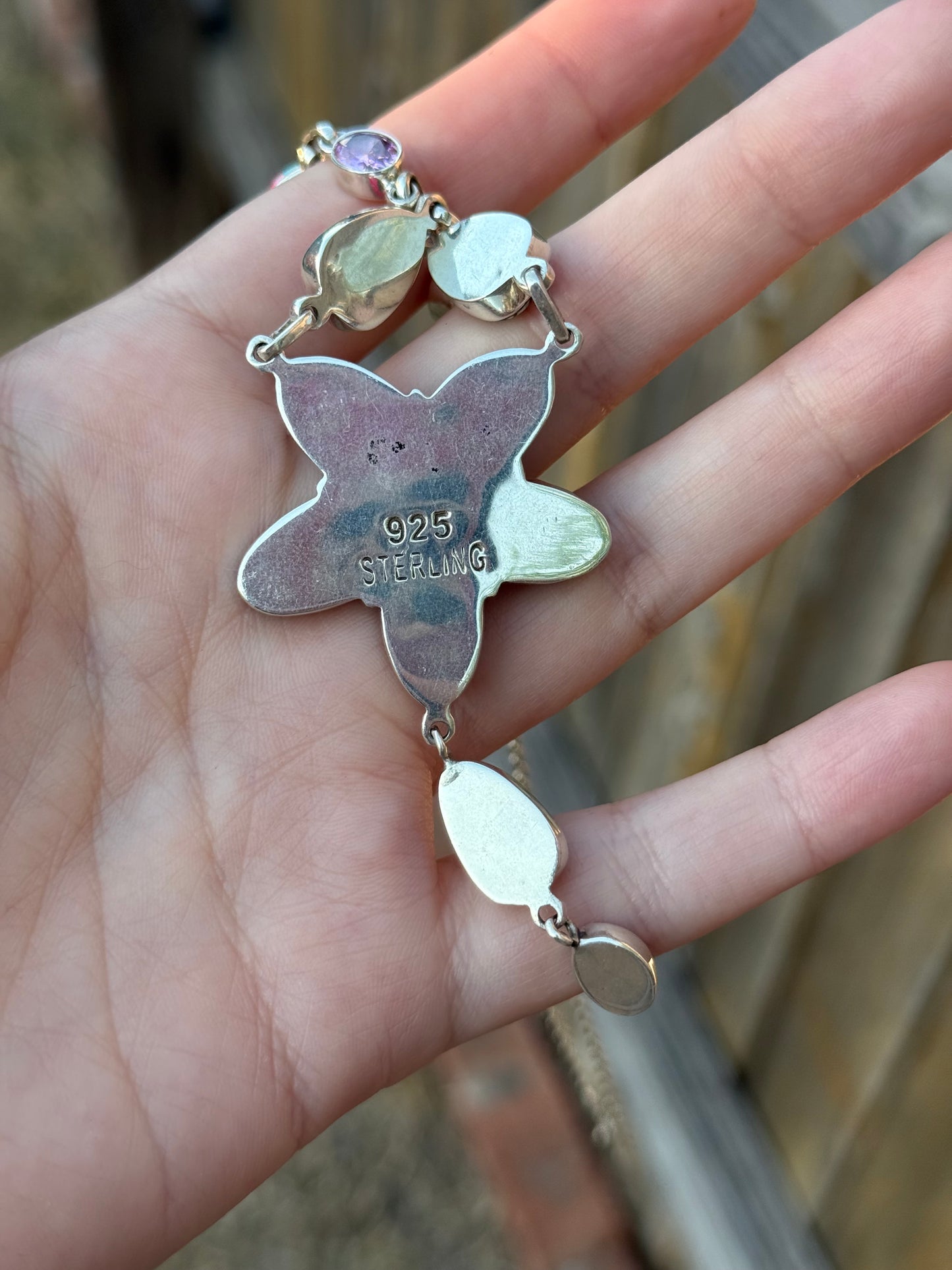 Cotton Candy Turquoise With CZ Crystals Colorful Stone Sterling Necklace 925