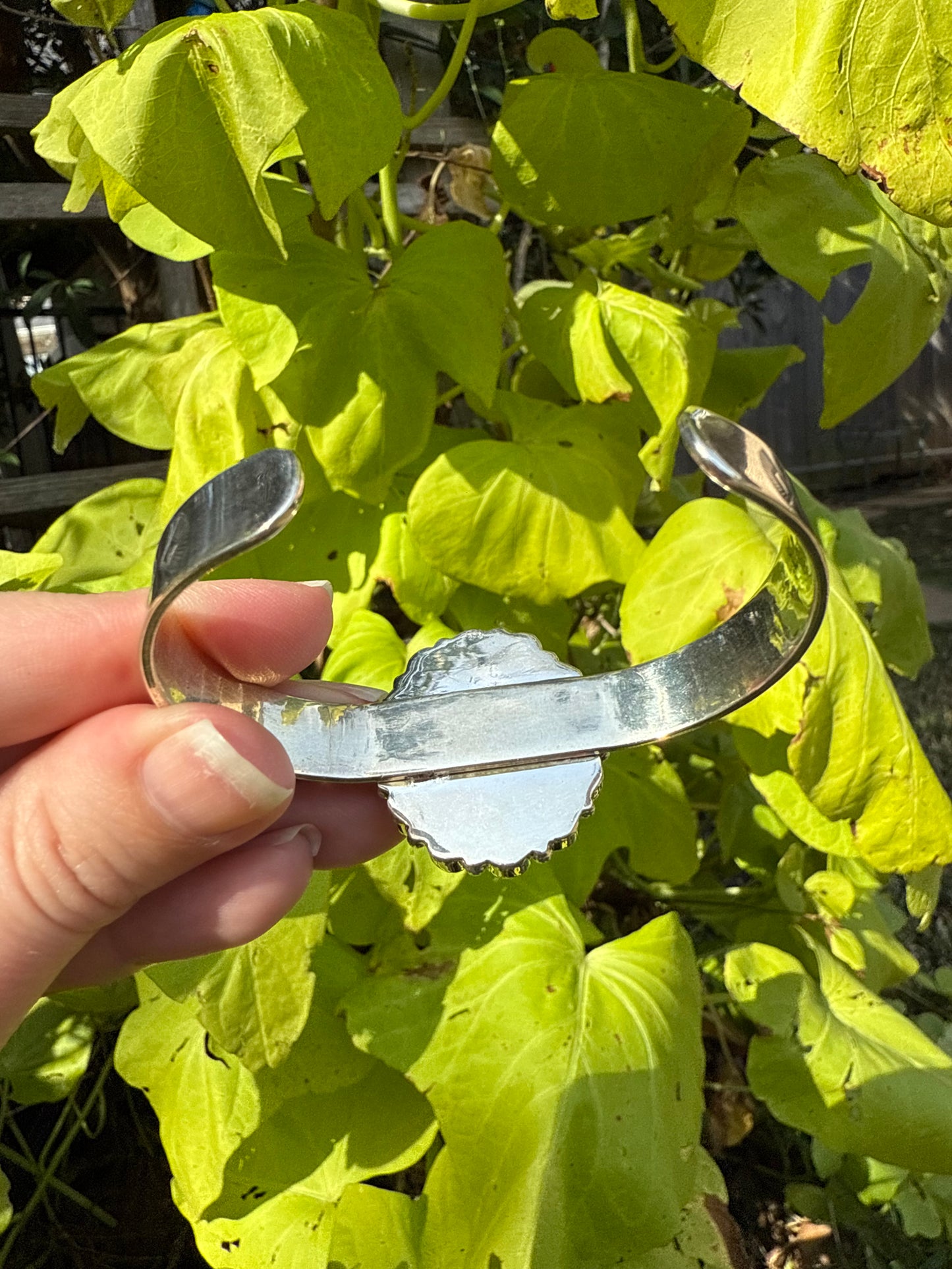 Turquoise and Checkered Flower Style Sterling Silver Cuff