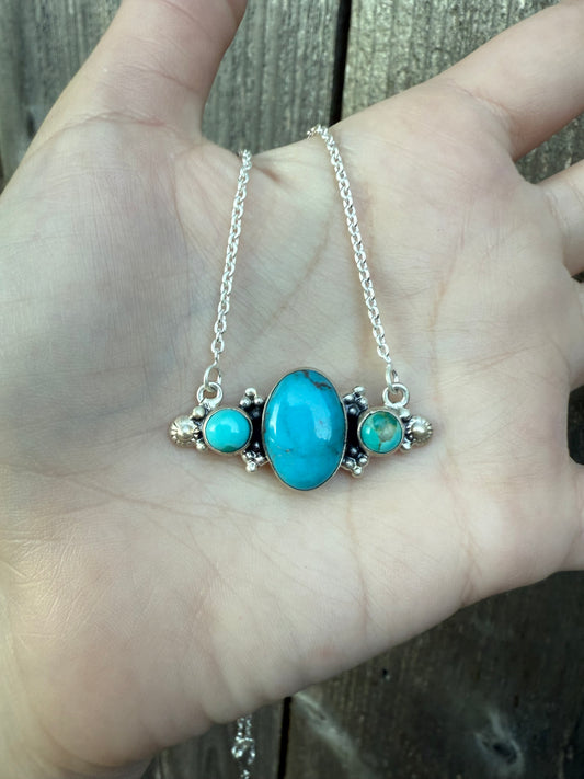 Turquoise Triple Round Bar Sterling Silver Necklace