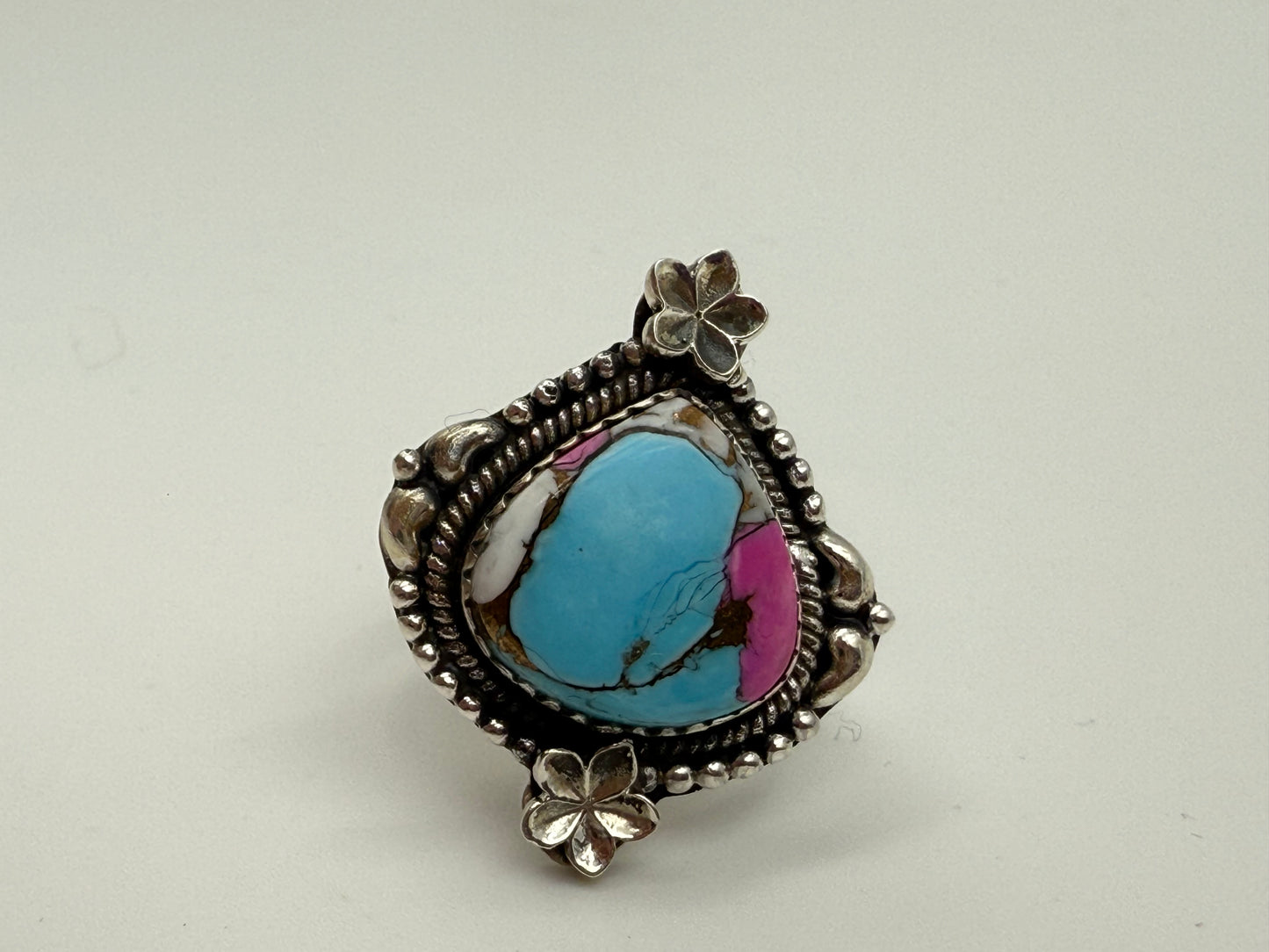 Cotton Candy Turquoise Sterling Silver Adjustable Ring