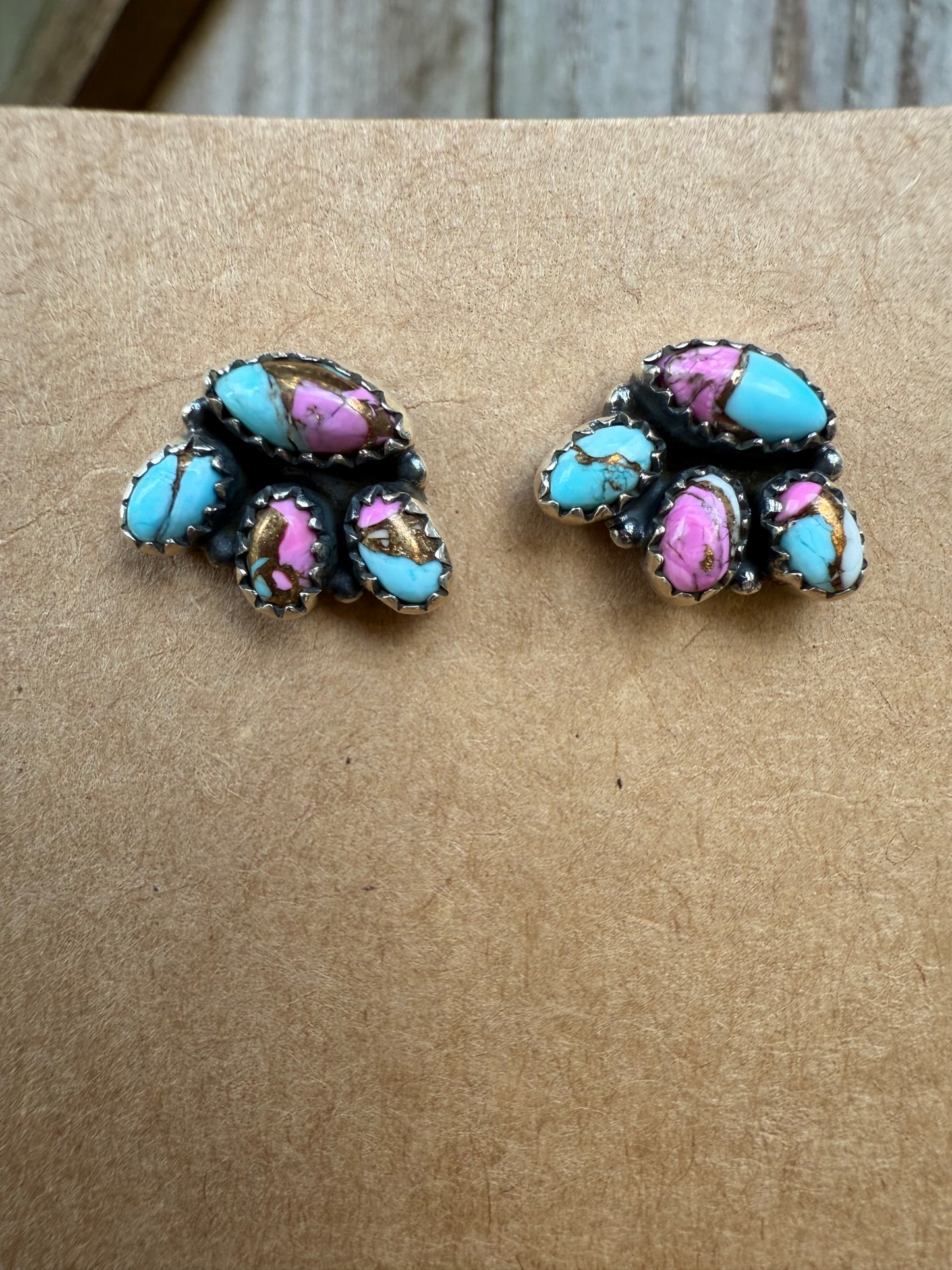 Cotton Candy Turquoise Half Cluster Sterling Silver 925 Stud Earrings