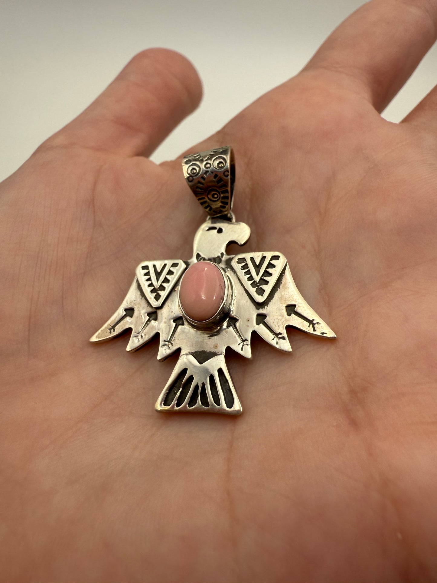 Pink Conch Thunderbird Sterling Silver 925 Pendant