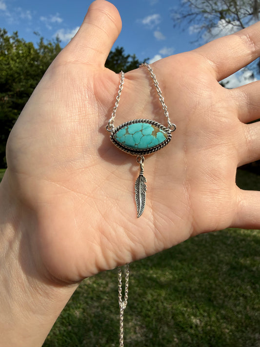 Mine 8 Turquoise With Feather Sterling Silver Necklace