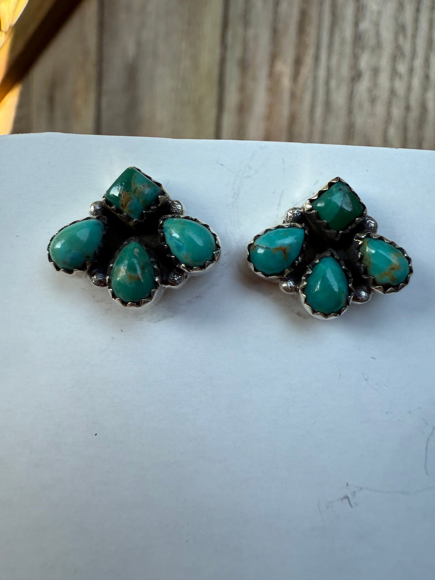Turquoise Half Flower Cluster Sterling Silver Earrings