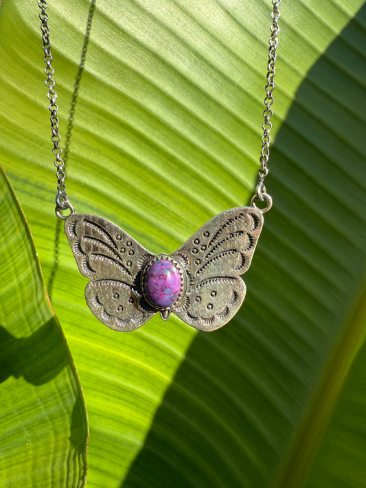 Purple Mojave Silver Butterfly Sterling Silver 925 Necklace