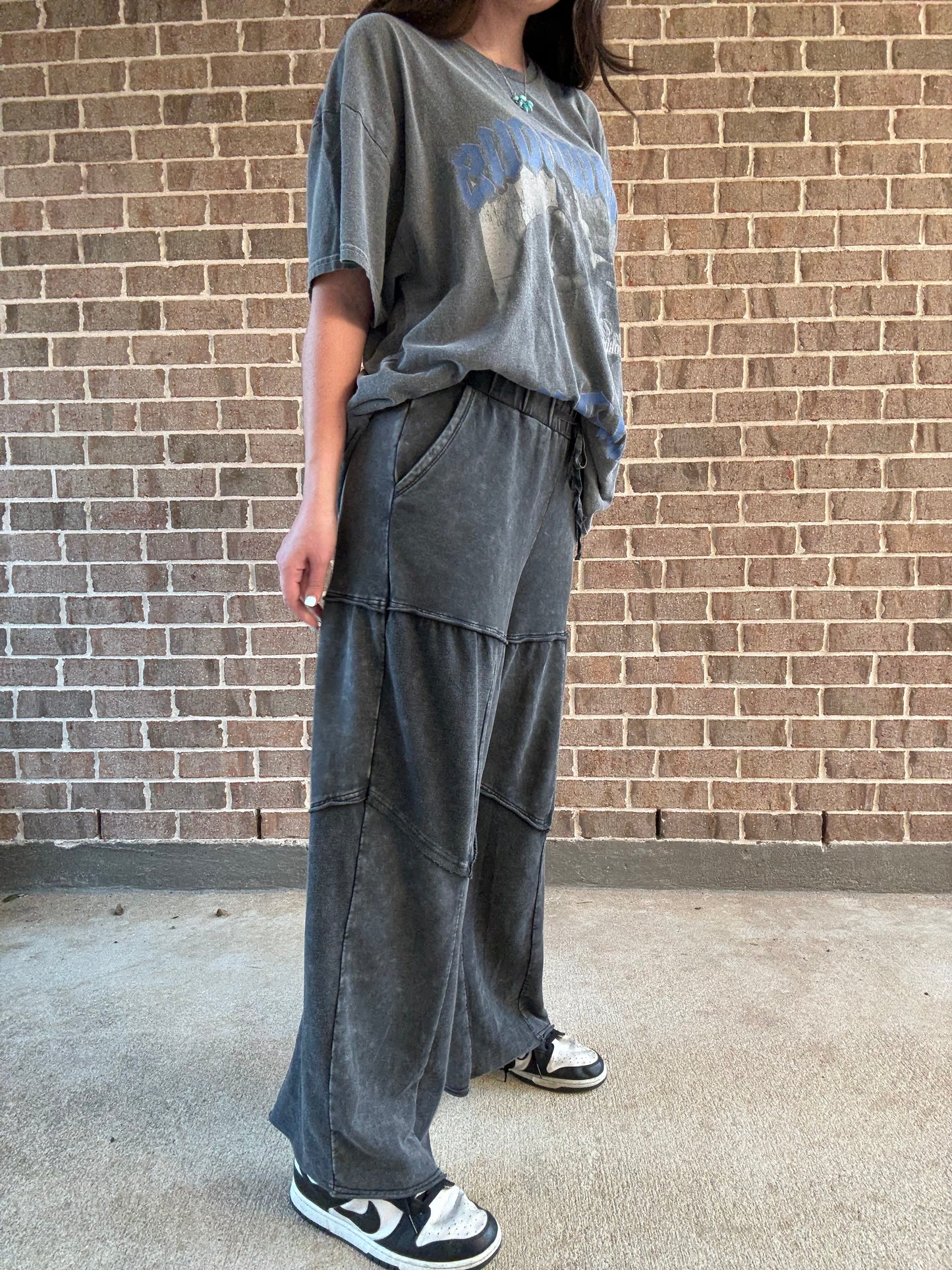 Wanderlust Mineral Wash Patchwork Tiered Wide Leg Pants