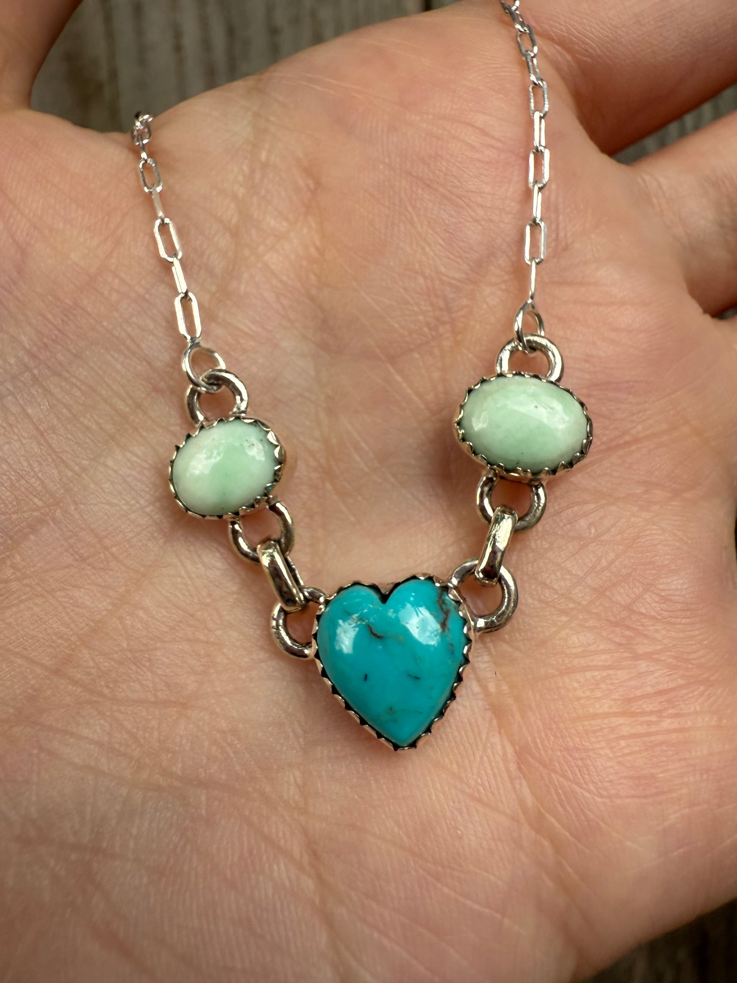 White Water Turquoise and Paloma Heart Paperclip Chain Necklace