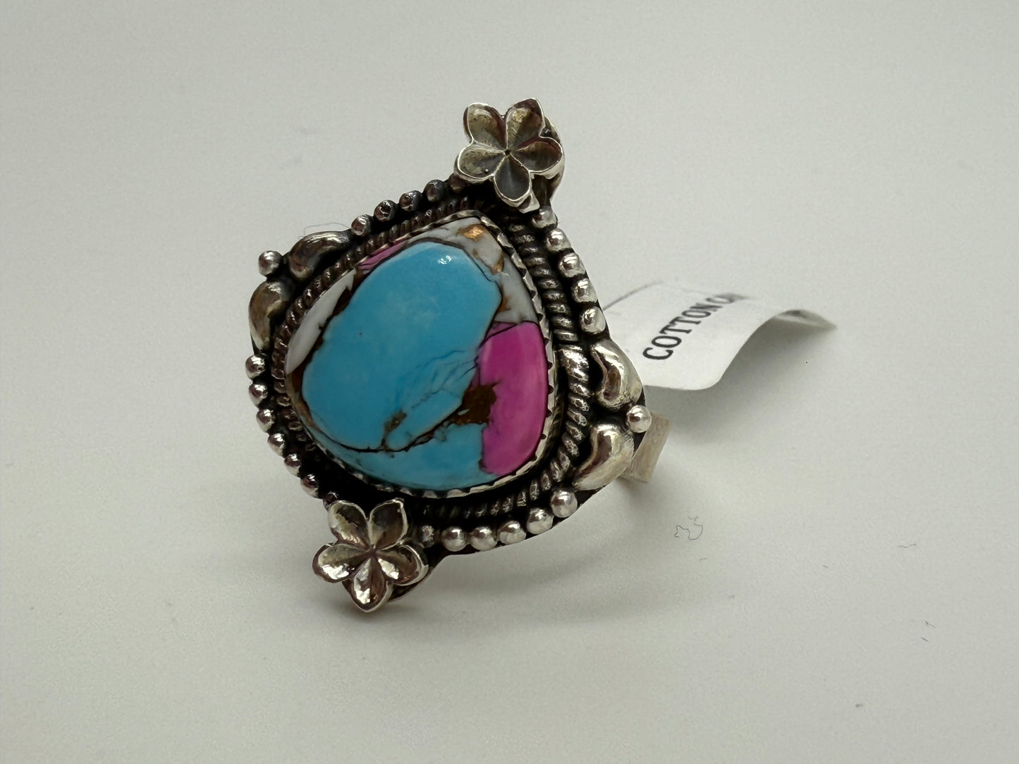 Cotton Candy Turquoise Sterling Silver Adjustable Ring