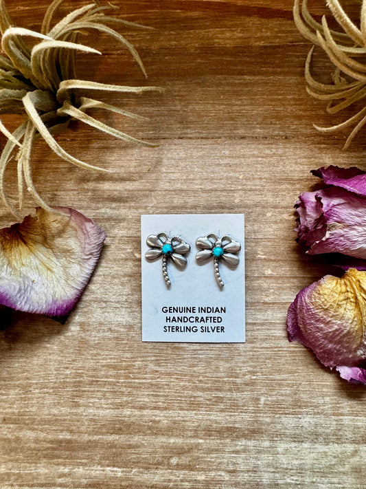 Dragonfly Earrings with Kingman Turquoise – Sterling Silver
