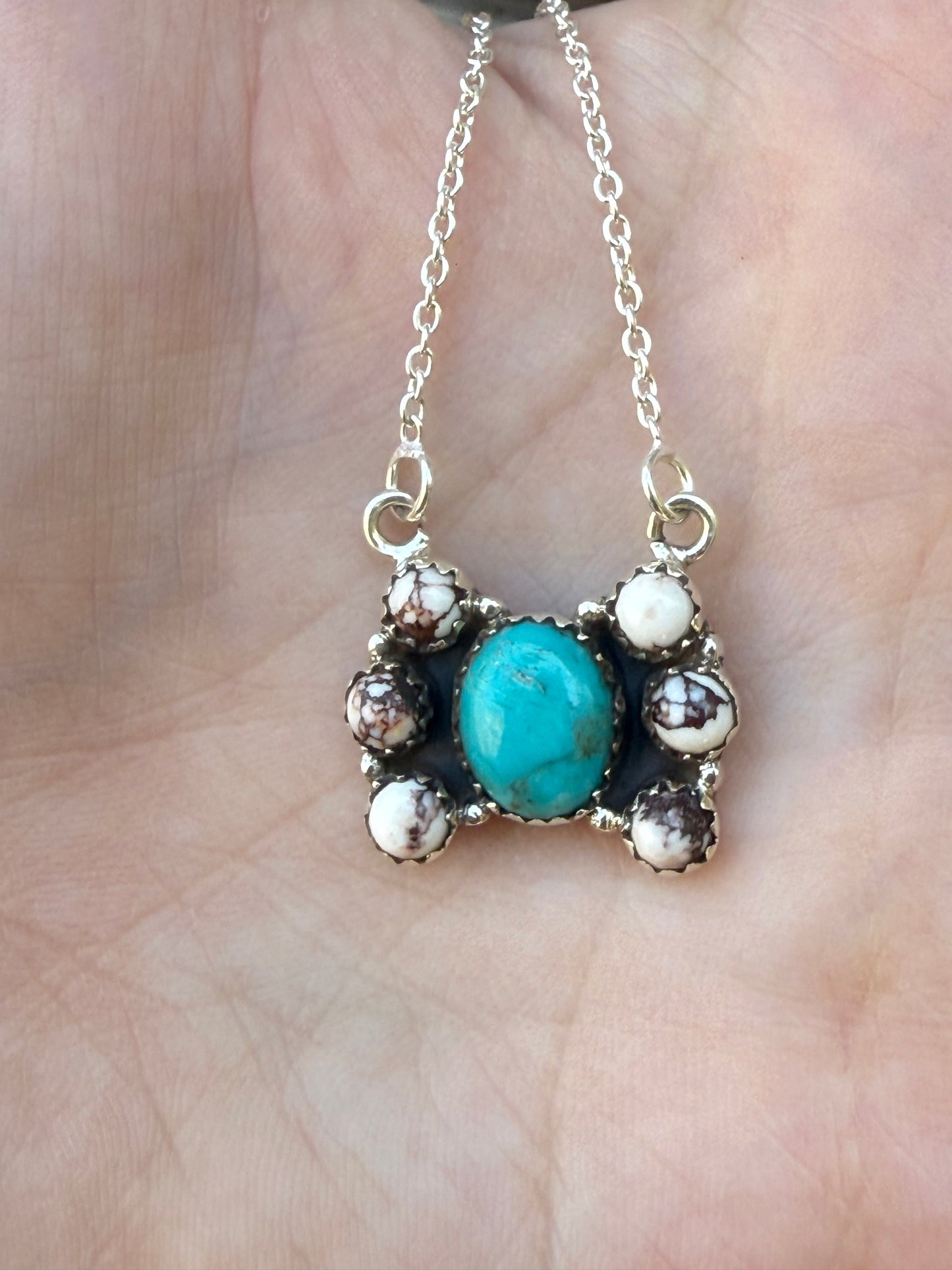 Turquoise and White Buffalo Sterling Silver Necklace